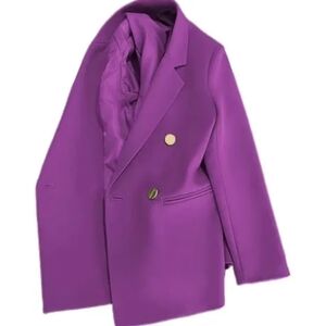 Vibrant Purple Blazer with Gold Buttons